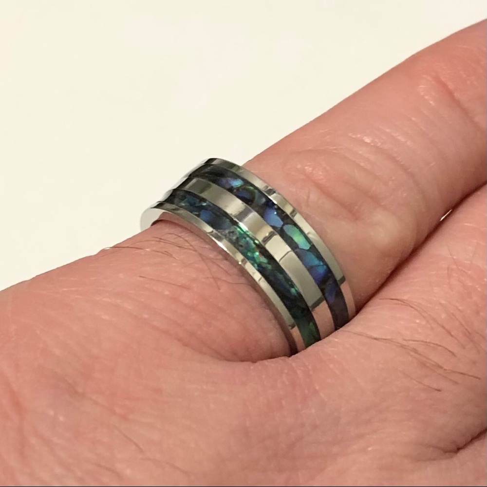 Silver Tone With Abalone Shell Inlay, Size 8 - image 4